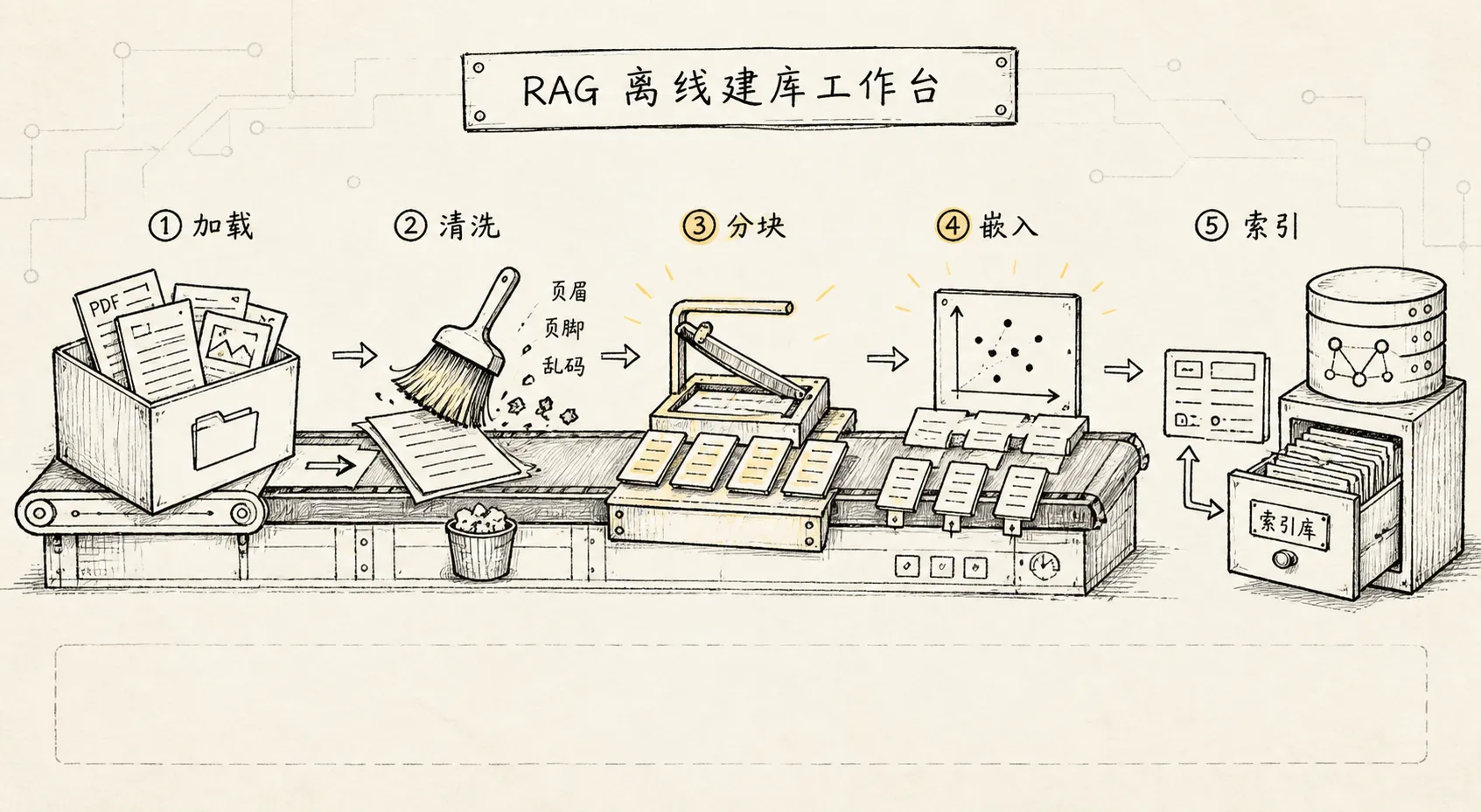 整体步骤 手绘图 2：RAG 离线建库工作台