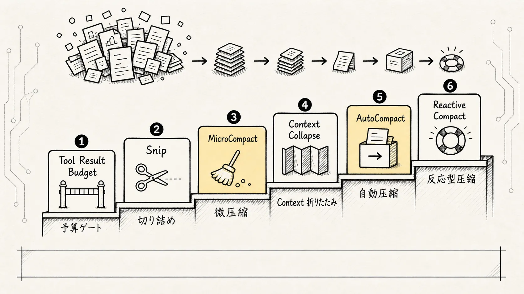 04.1核心机制-Context管理 スケッチ図 3：从轻到重的压缩防线