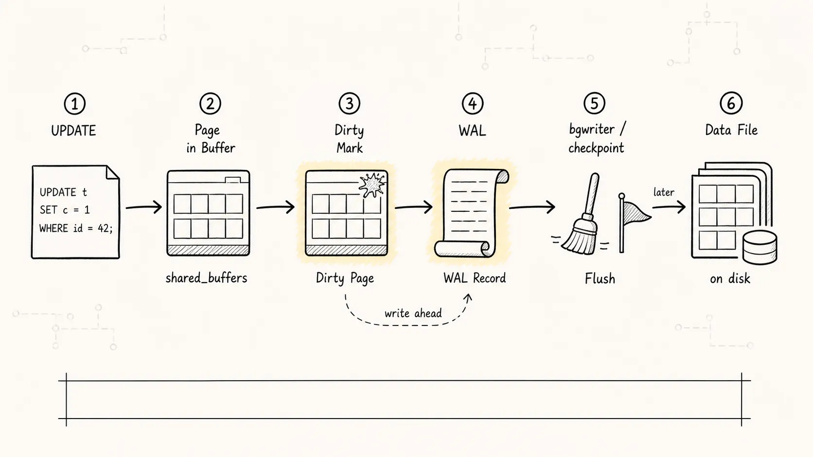 PostgreSQL shared_buffers 脏页、WAL 与后台刷盘协作