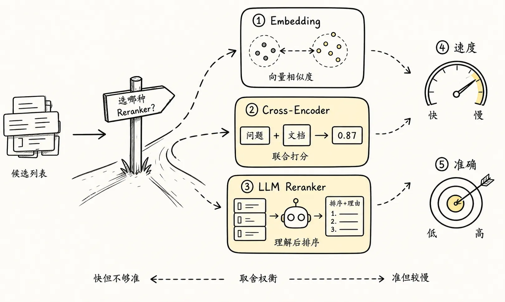 检索后处理 手绘图 4：不同 reranker 的取舍